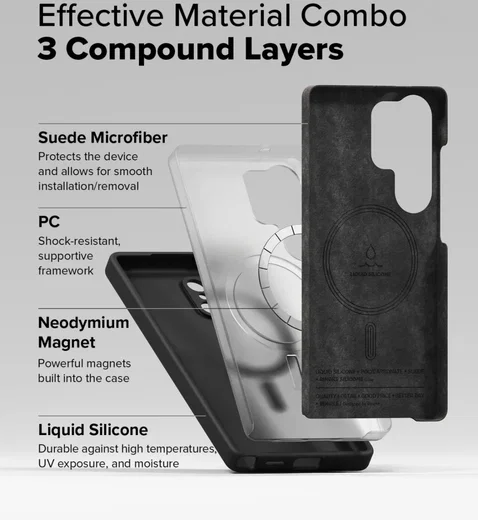 Ringke Silicone Samsung Galaxy S25 Ultra Hoesje MagSafe / Qi2 Back Cover Zwart afbeelding 8