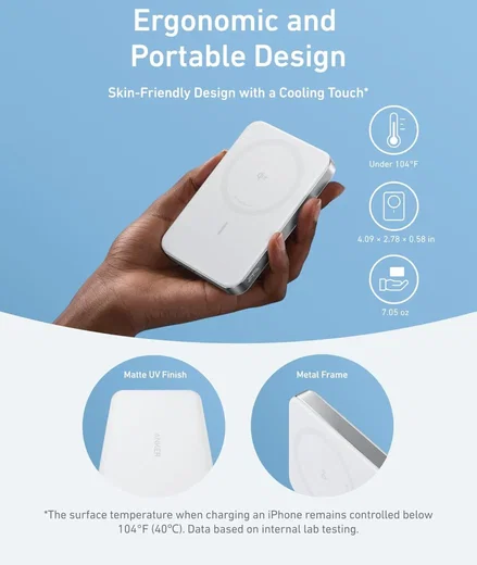 Anker MagGo 15W Slim Qi2 / MagSafe Powerbank met USB-C Poort 10.000mAh Wit afbeelding 4