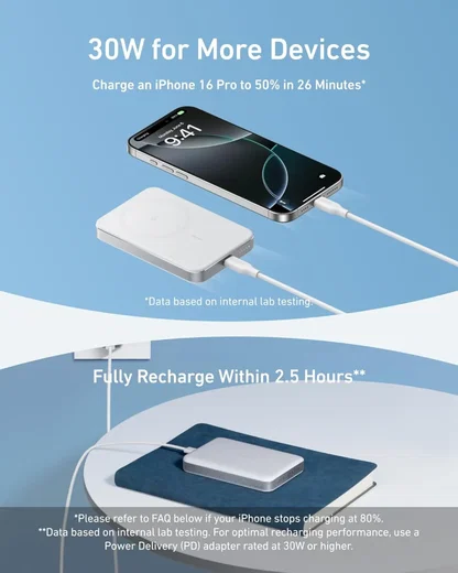 Anker MagGo 15W Slim Qi2 / MagSafe Powerbank met USB-C Poort 10.000mAh Wit afbeelding 6