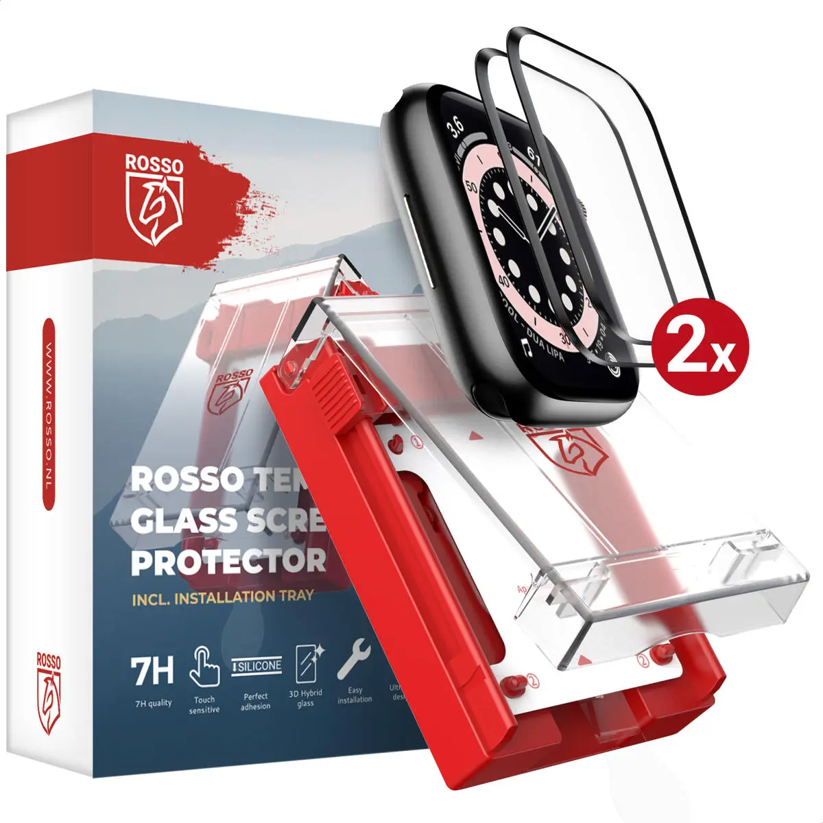 Rosso Apple Watch 4/5/6/SE 44MM Tempered Glass - Screen Protector Tray 2-Pack afbeelding 1