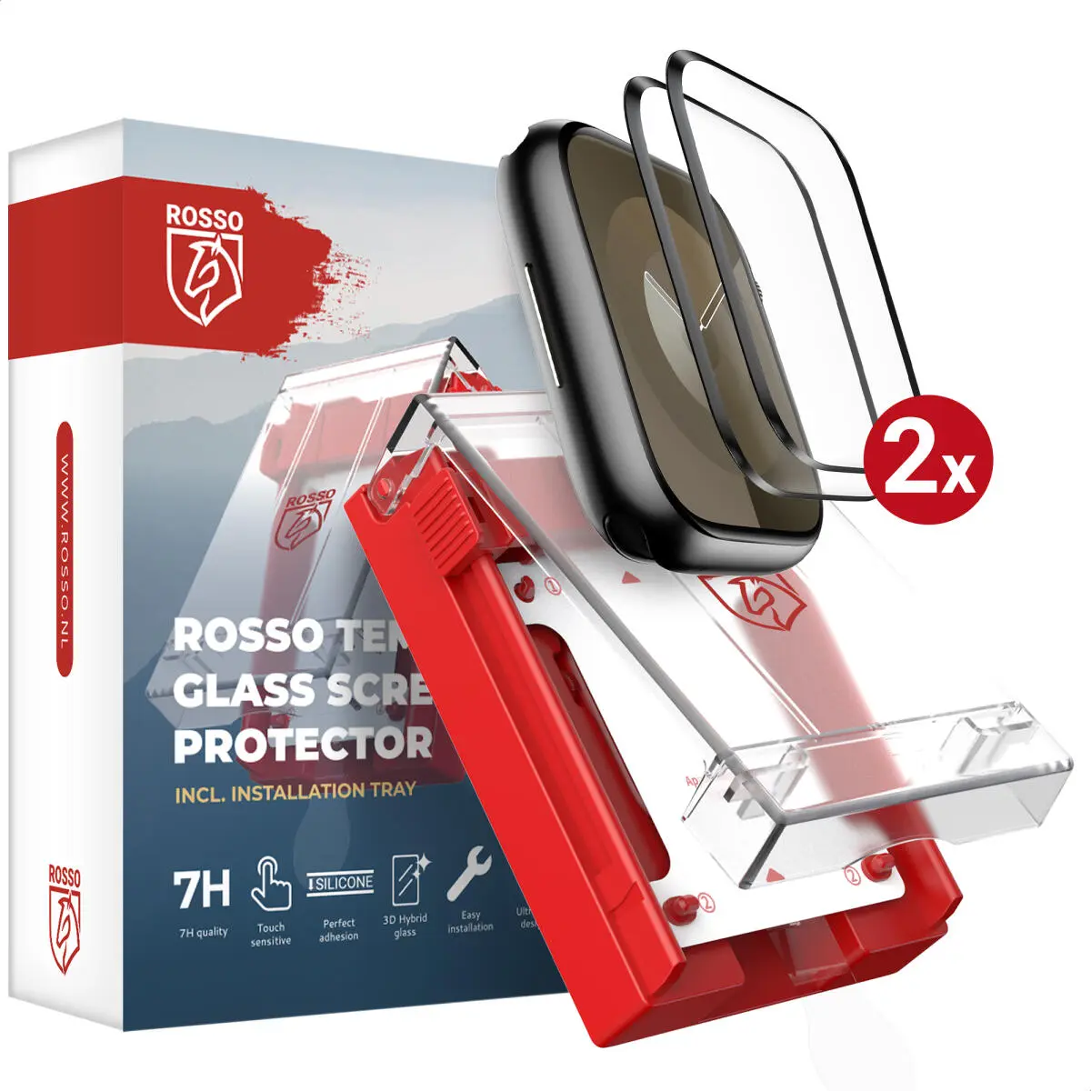 Rosso Apple Watch 7/8/9 45MM Tempered Glass - Screenprotector 2-Pack afbeelding 1