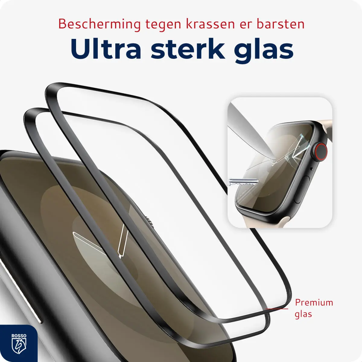 Rosso Apple Watch 7/8/9 45MM Tempered Glass - Screenprotector 2-Pack afbeelding 2