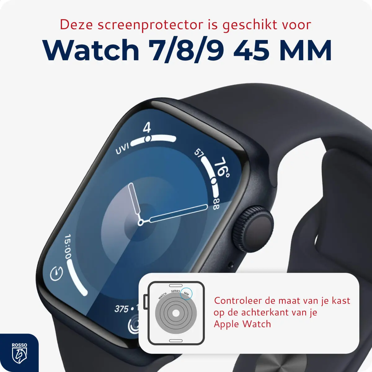 Rosso Apple Watch 7/8/9 45MM Tempered Glass - Screenprotector 2-Pack afbeelding 5