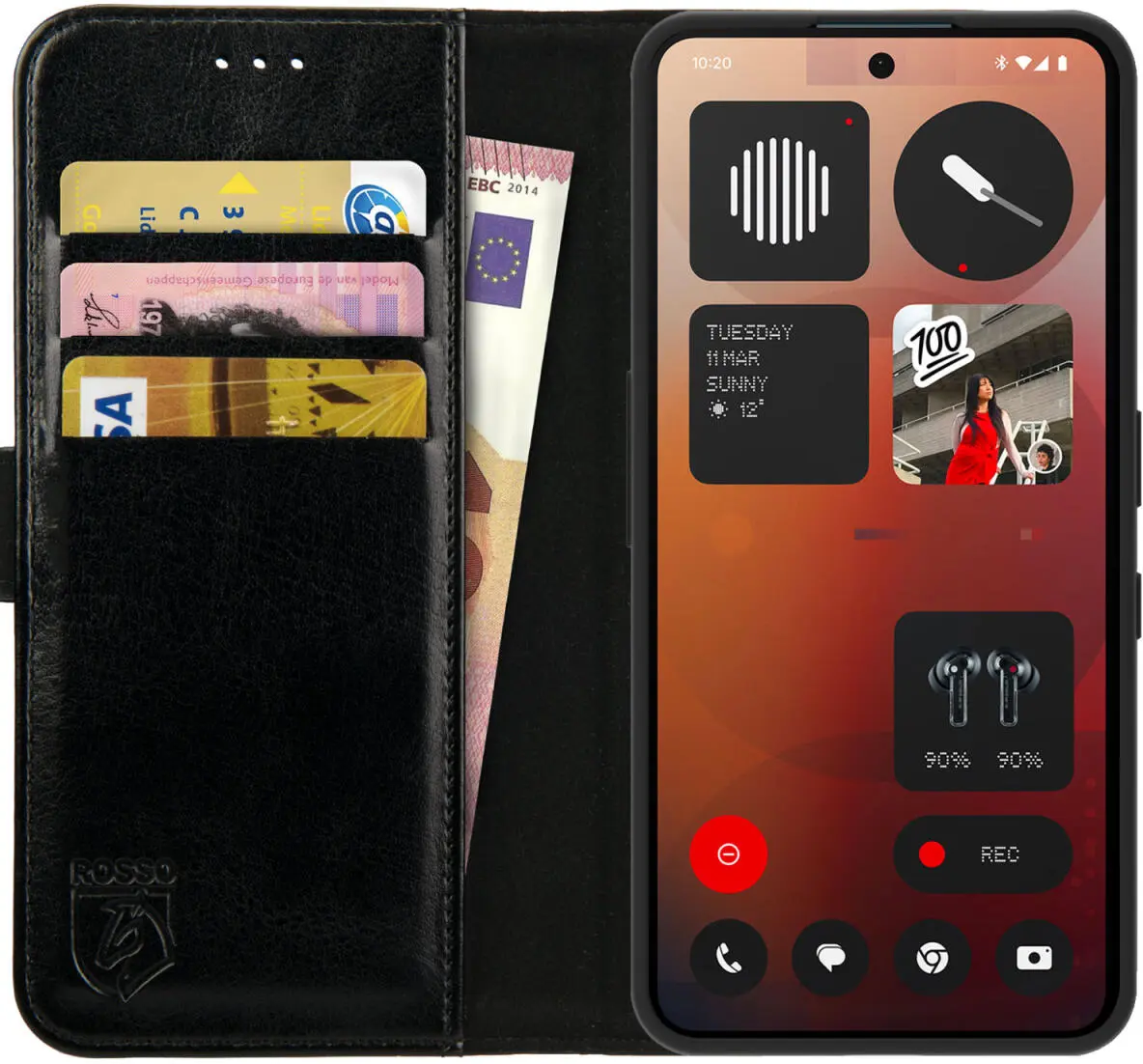 Rosso Element Nothing Phone (3a) Hoesje Book Case Wallet Zwart afbeelding 1