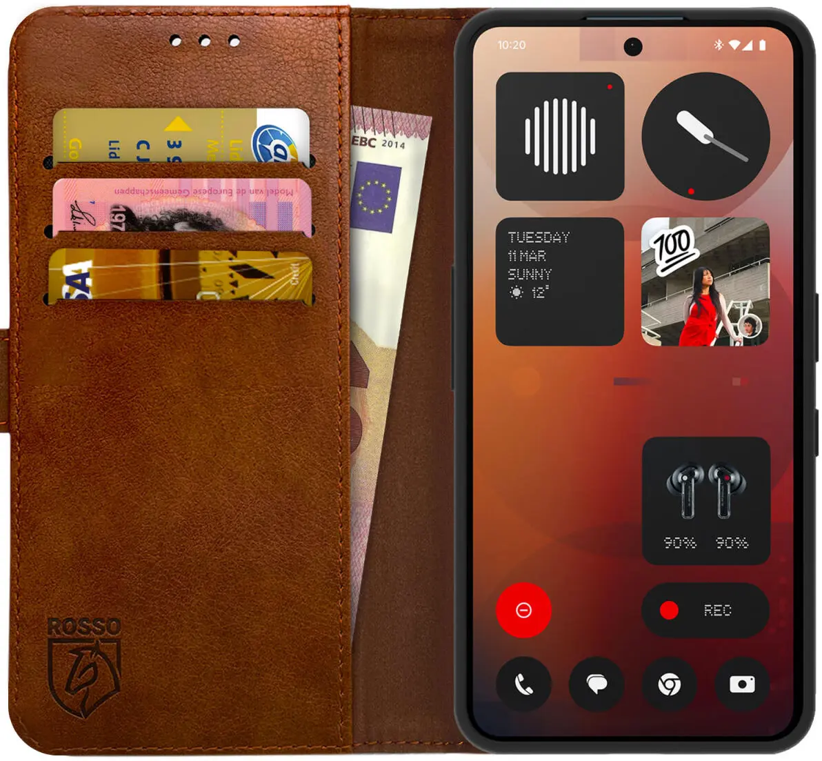 Rosso Element Nothing Phone (3a) Hoesje Book Case Wallet Bruin afbeelding 1