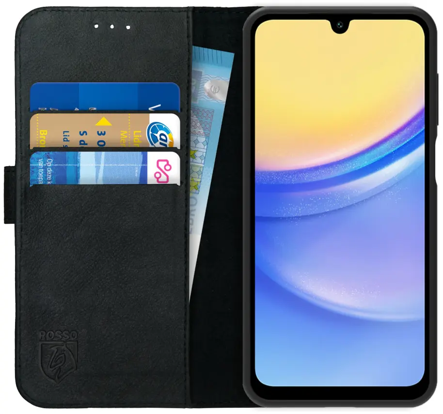 Rosso Deluxe Samsung Galaxy A16 Hoesje Echt Leer Book Case Zwart afbeelding 1