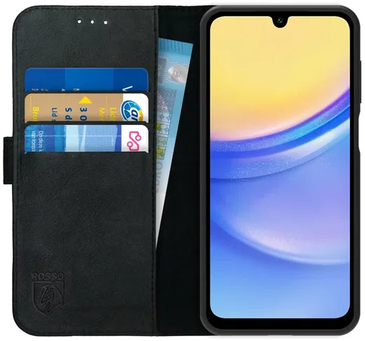 Rosso Deluxe Samsung Galaxy A16 Hoesje Echt Leer Book Case Zwart afbeelding 1