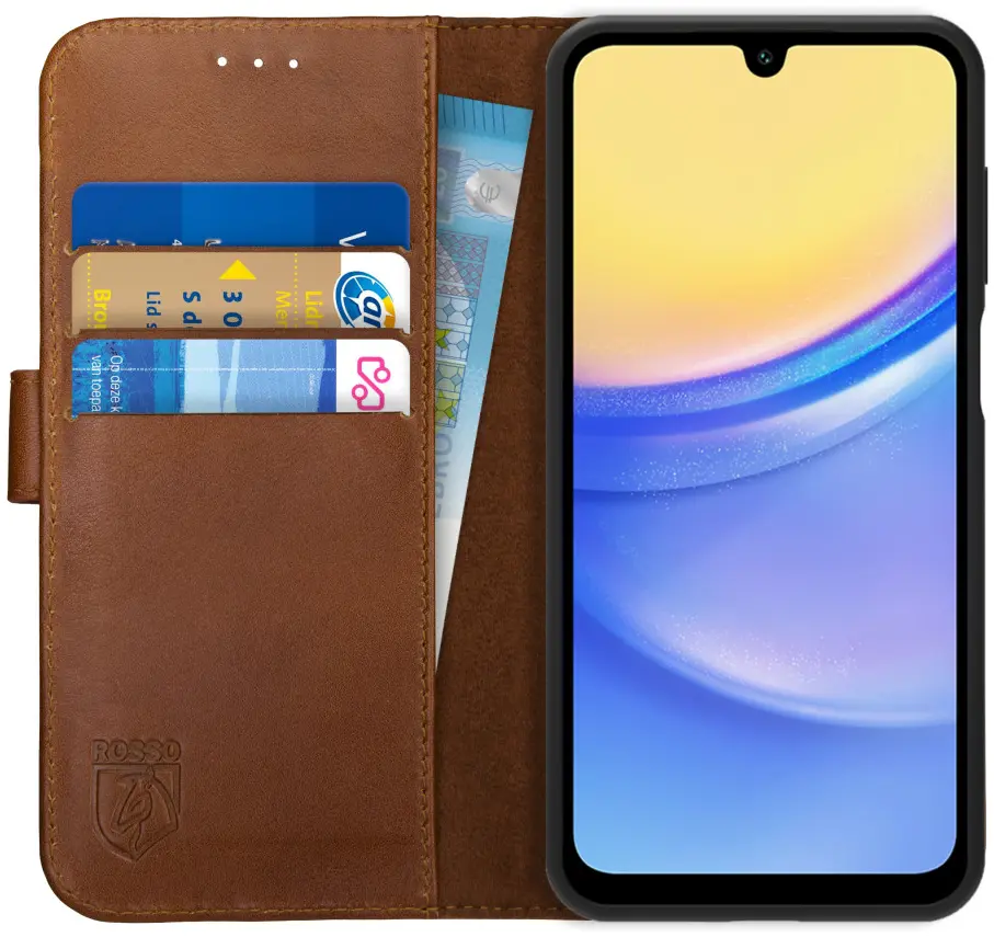 Rosso Deluxe Samsung Galaxy A16 Hoesje Echt Leer Book Case Bruin afbeelding 1