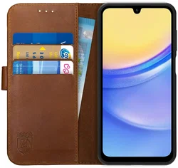 Rosso Deluxe Samsung Galaxy A16 Hoesje Echt Leer Book Case Bruin afbeelding