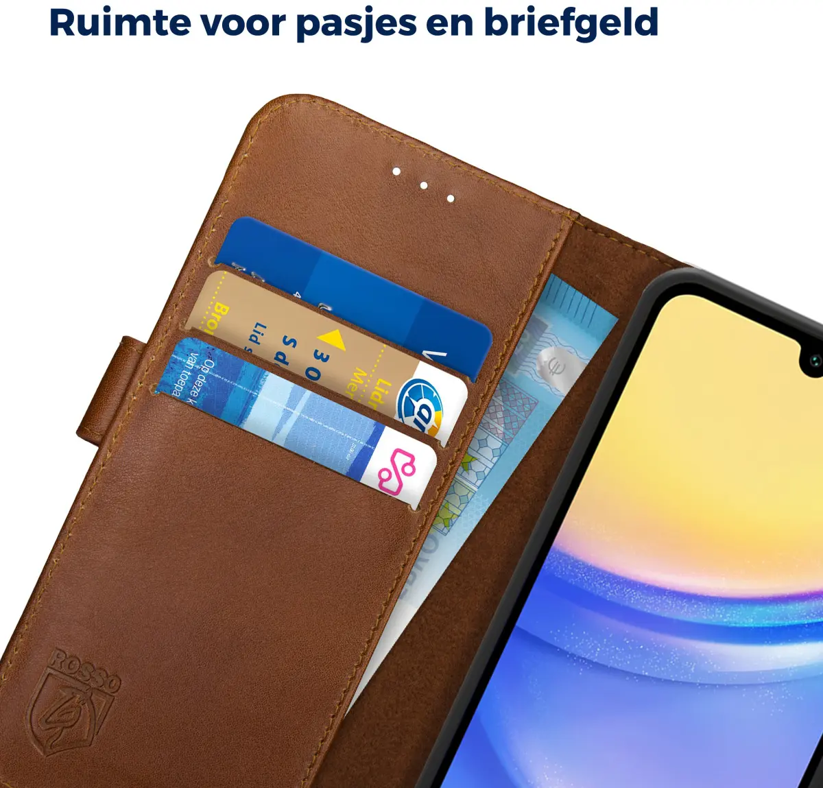Rosso Deluxe Samsung Galaxy A16 Hoesje Echt Leer Book Case Bruin afbeelding 7