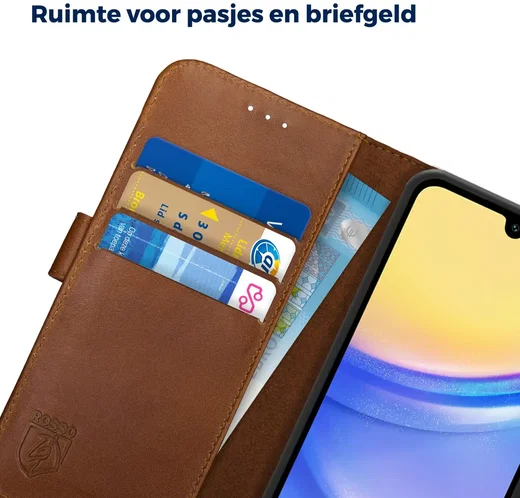 Rosso Deluxe Samsung Galaxy A16 Hoesje Echt Leer Book Case Bruin afbeelding 7