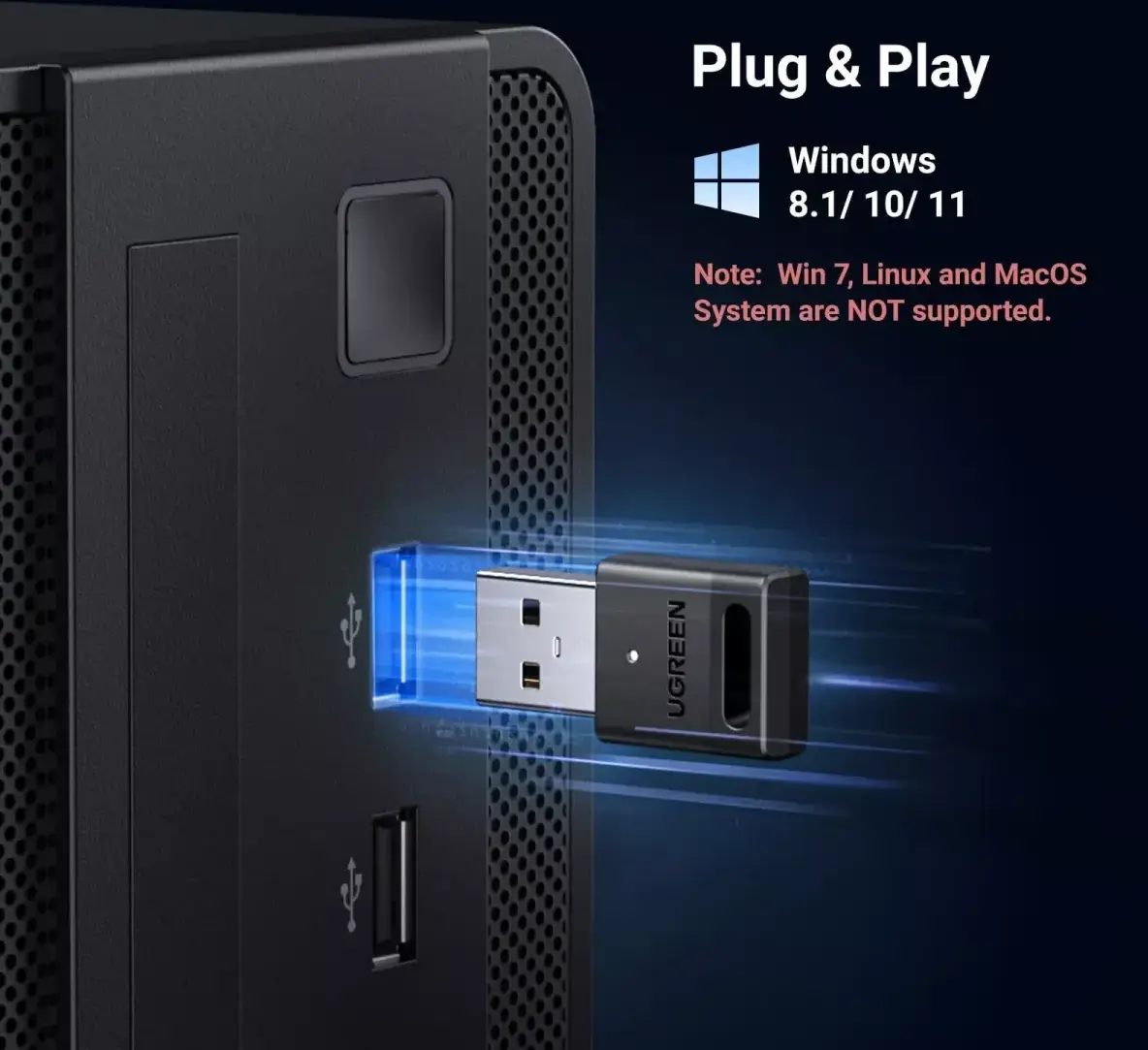 UGREEN USB-A Adapter Bluetooth 5.3 Receiver Zwart afbeelding 5