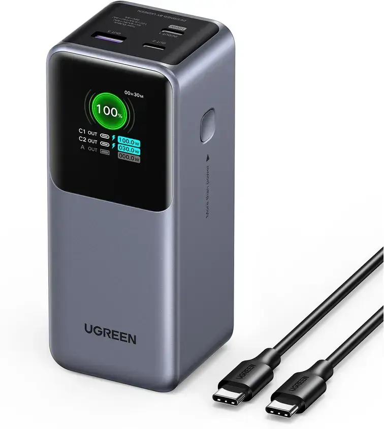 UGREEN Nexode 130W Fast Charge Powerbank met Display 20.000 mAh Grijs afbeelding 1