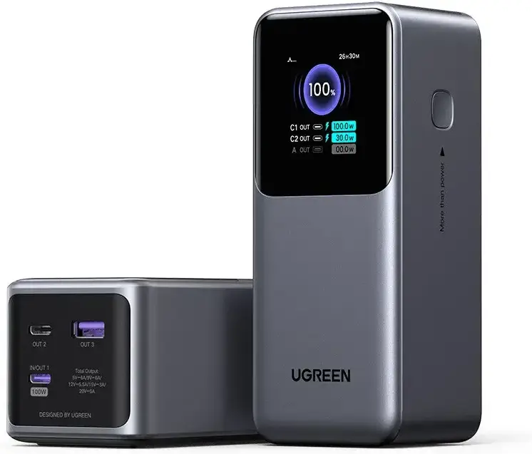 UGREEN Nexode 130W Fast Charge Powerbank met Display 20.000 mAh Grijs afbeelding 2
