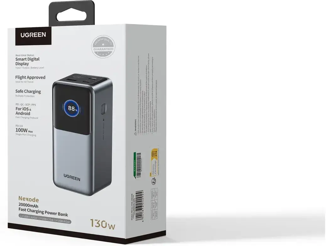 UGREEN Nexode 130W Fast Charge Powerbank met Display 20.000 mAh Grijs afbeelding 8