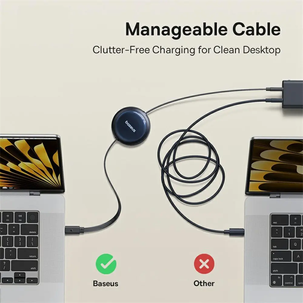 Baseus Nomos Oprolbare USB-C naar USB-C Kabel 100W PD 1.5M Zwart afbeelding 6