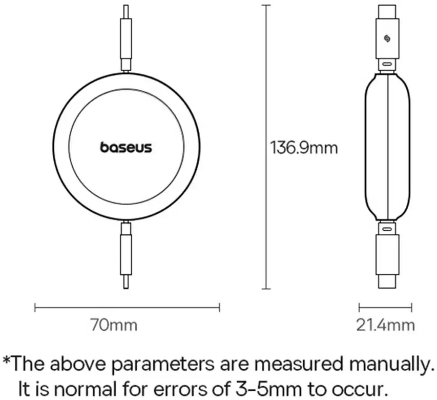 Baseus Nomos Oprolbare USB-C naar USB-C Kabel 100W PD 1.5M Zwart afbeelding 9
