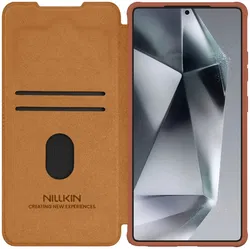 Nillkin Qin Pro Samsung Galaxy S25 Hoesje Book Case met Camera Slider Bruin afbeelding
