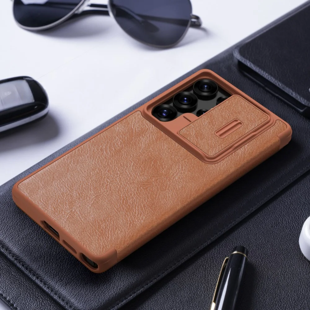 Nillkin Qin Pro Samsung Galaxy S25 Hoesje Book Case met Camera Slider Bruin afbeelding 10