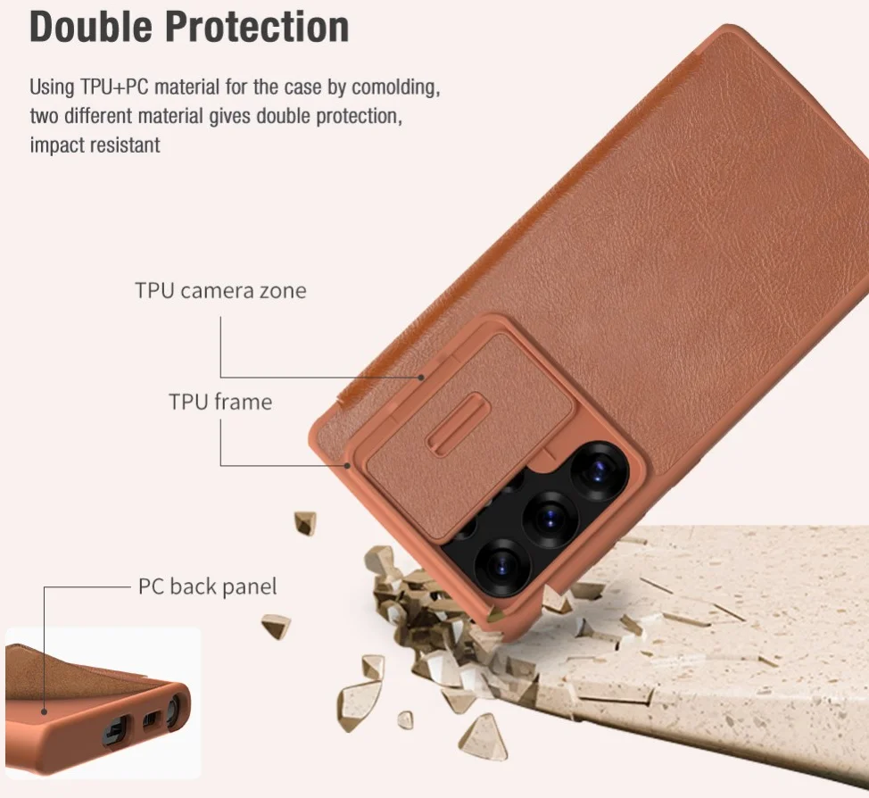 Nillkin Qin Pro Samsung Galaxy S25 Hoesje Book Case met Camera Slider Bruin afbeelding 5
