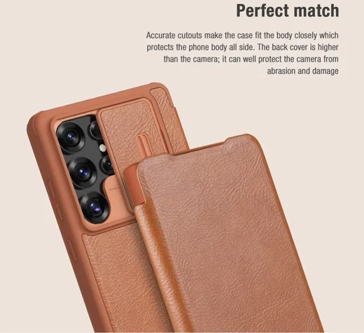 Nillkin Qin Pro Samsung Galaxy S25 Hoesje Book Case met Camera Slider Bruin afbeelding 7