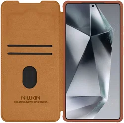 Nillkin Qin Pro Samsung Galaxy S25 Ultra Hoesje Book Case Camera Slider Bruin afbeelding