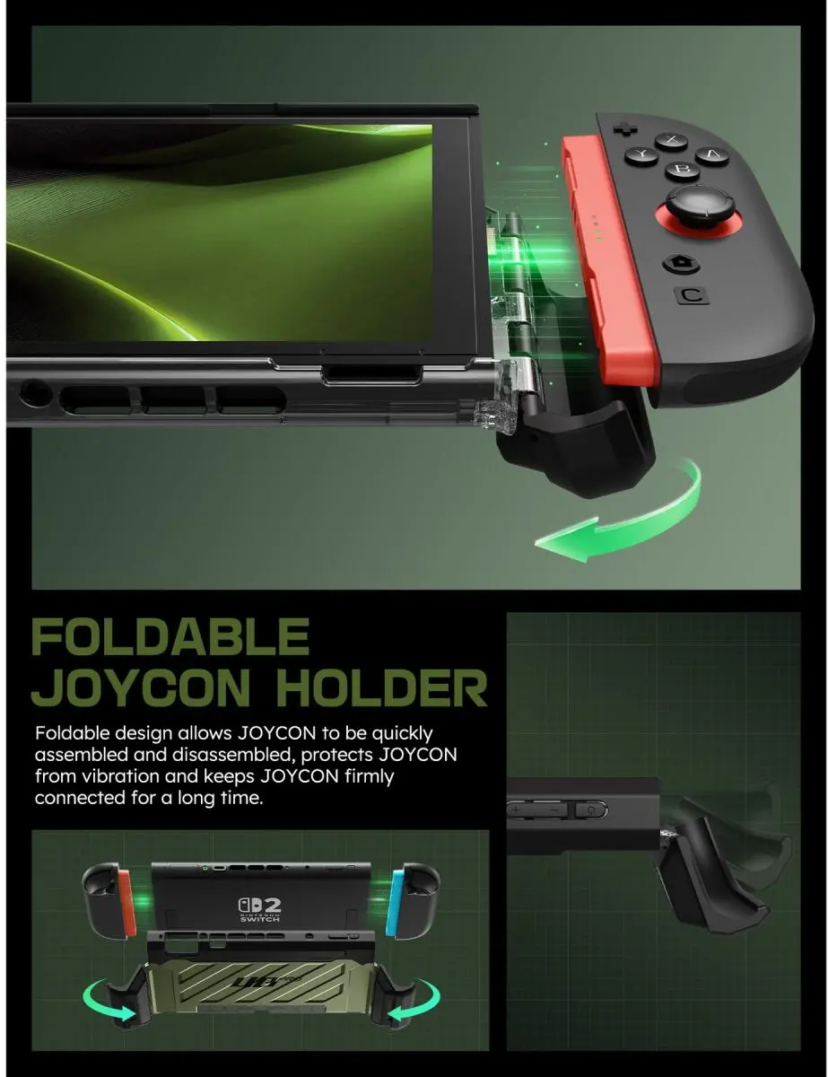 SUPCASE UB Pro Nintendo Switch 2 Hoesje Schokbestendig - Afneembare Joycon Groen afbeelding 4