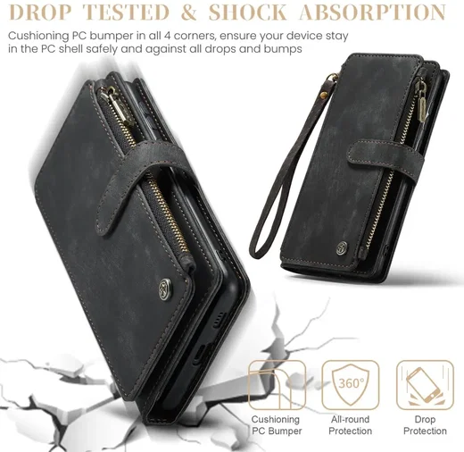 CaseMe C30 Samsung Galaxy S25 Hoesje Pasjeshouder Book Case Zwart afbeelding 4