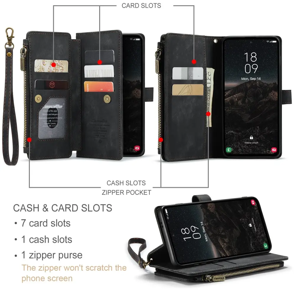 CaseMe C30 Samsung Galaxy S25 Hoesje Pasjeshouder Book Case Zwart afbeelding 3