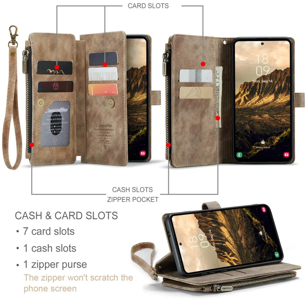 CaseMe C30 Samsung Galaxy S25 Hoesje Pasjeshouder Book Case Bruin afbeelding 3