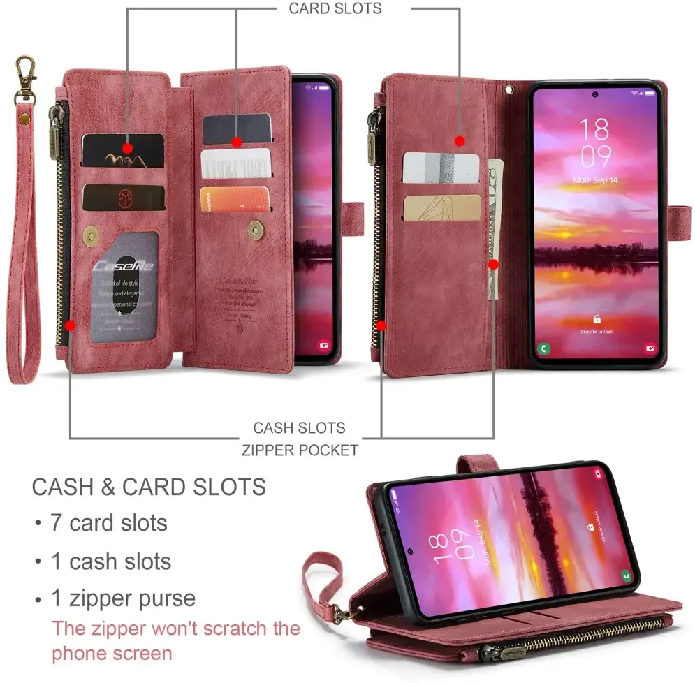 CaseMe C30 Samsung Galaxy S25 Hoesje Pasjeshouder Book Case Rood afbeelding 3