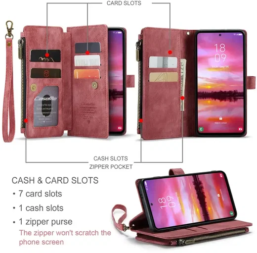 CaseMe C30 Samsung Galaxy S25 Hoesje Pasjeshouder Book Case Rood afbeelding 3