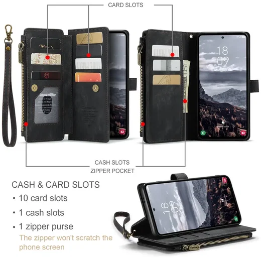 CaseMe C30 Samsung Galaxy S25 Plus Hoesje Pasjeshouder Book Case Zwart afbeelding 3
