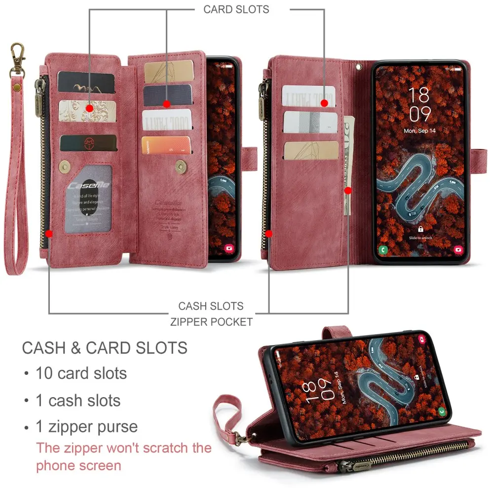 CaseMe C30 Samsung Galaxy S25 Plus Hoesje Pasjeshouder Book Case Rood afbeelding 3