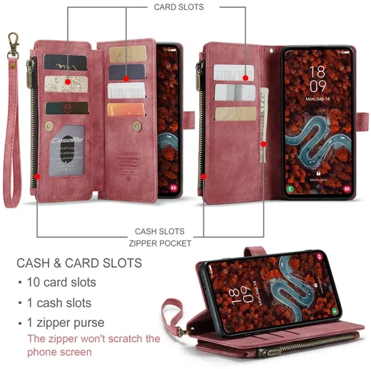 CaseMe C30 Samsung Galaxy S25 Plus Hoesje Pasjeshouder Book Case Rood afbeelding 3