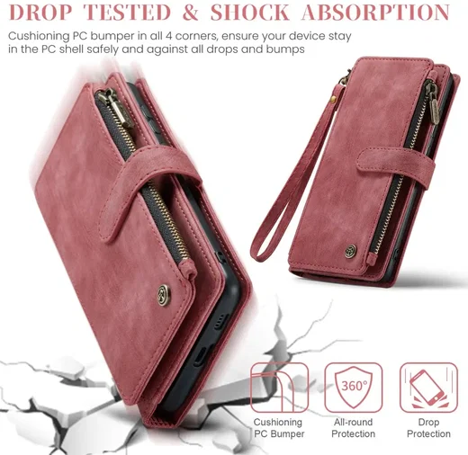 CaseMe C30 Samsung Galaxy S25 Plus Hoesje Pasjeshouder Book Case Rood afbeelding 4