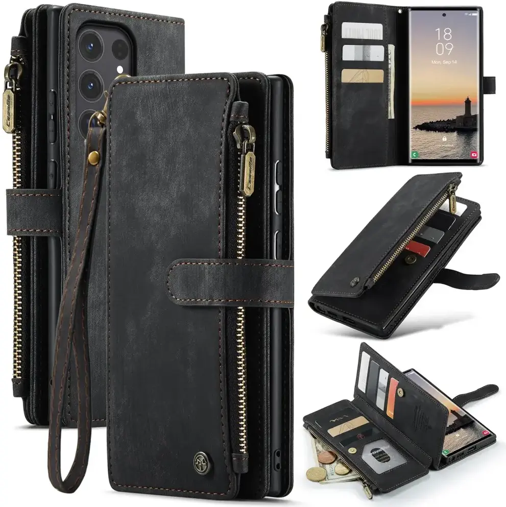 CaseMe C30 Samsung Galaxy S25 Ultra Hoesje Pasjeshouder Book Case Zwart afbeelding 11