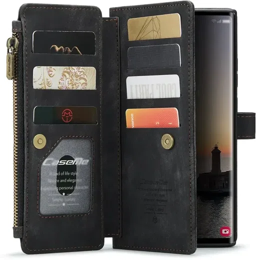 CaseMe C30 Samsung Galaxy S25 Ultra Hoesje Pasjeshouder Book Case Zwart afbeelding 1