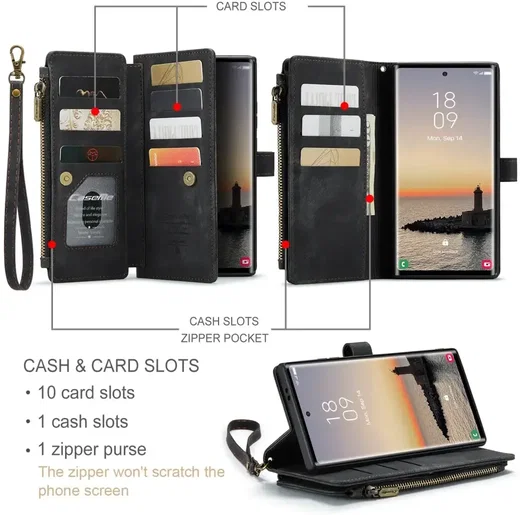 CaseMe C30 Samsung Galaxy S25 Ultra Hoesje Pasjeshouder Book Case Zwart afbeelding 3