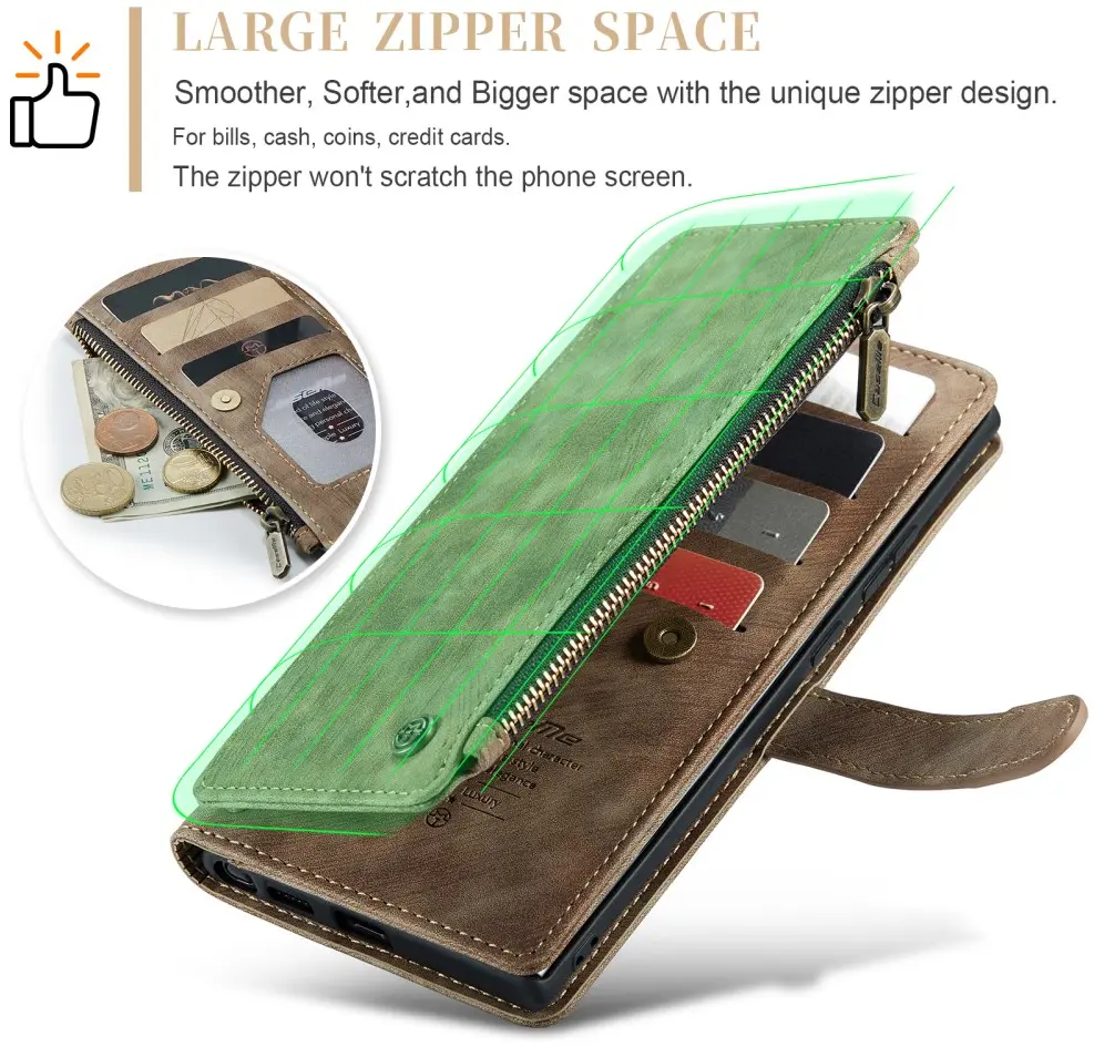 CaseMe C30 Samsung Galaxy S25 Ultra Hoesje Pasjeshouder Book Case Bruin afbeelding 5