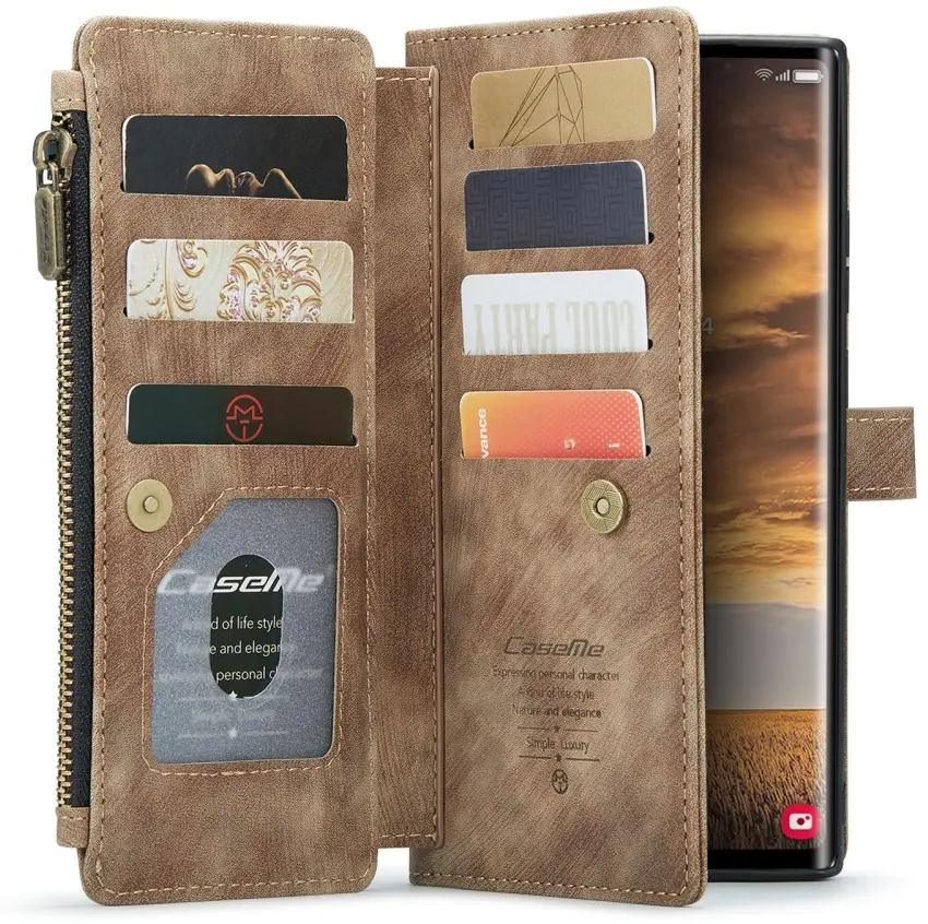 CaseMe C30 Samsung Galaxy S25 Ultra Hoesje Pasjeshouder Book Case Bruin afbeelding 1