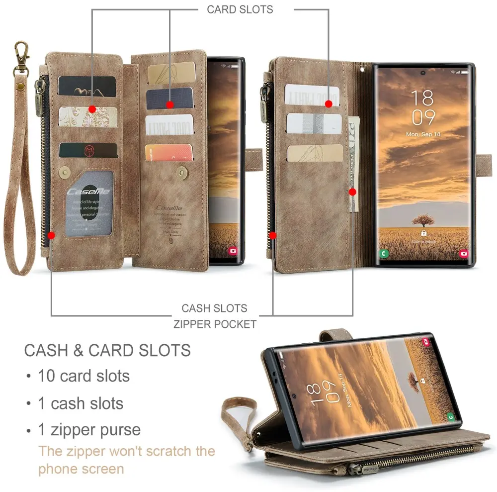 CaseMe C30 Samsung Galaxy S25 Ultra Hoesje Pasjeshouder Book Case Bruin afbeelding 3