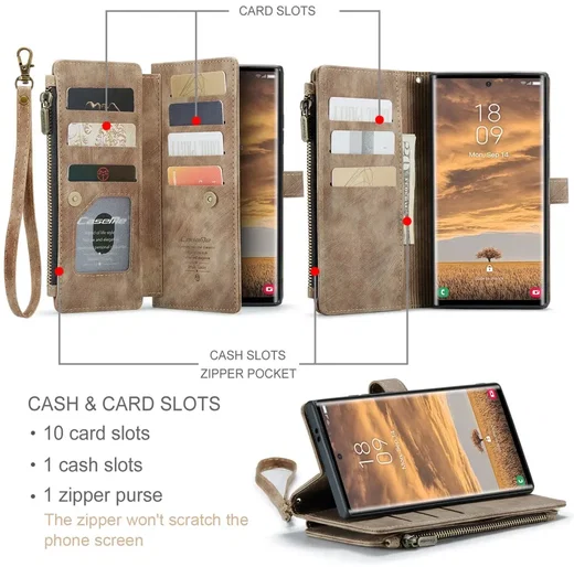 CaseMe C30 Samsung Galaxy S25 Ultra Hoesje Pasjeshouder Book Case Bruin afbeelding 3