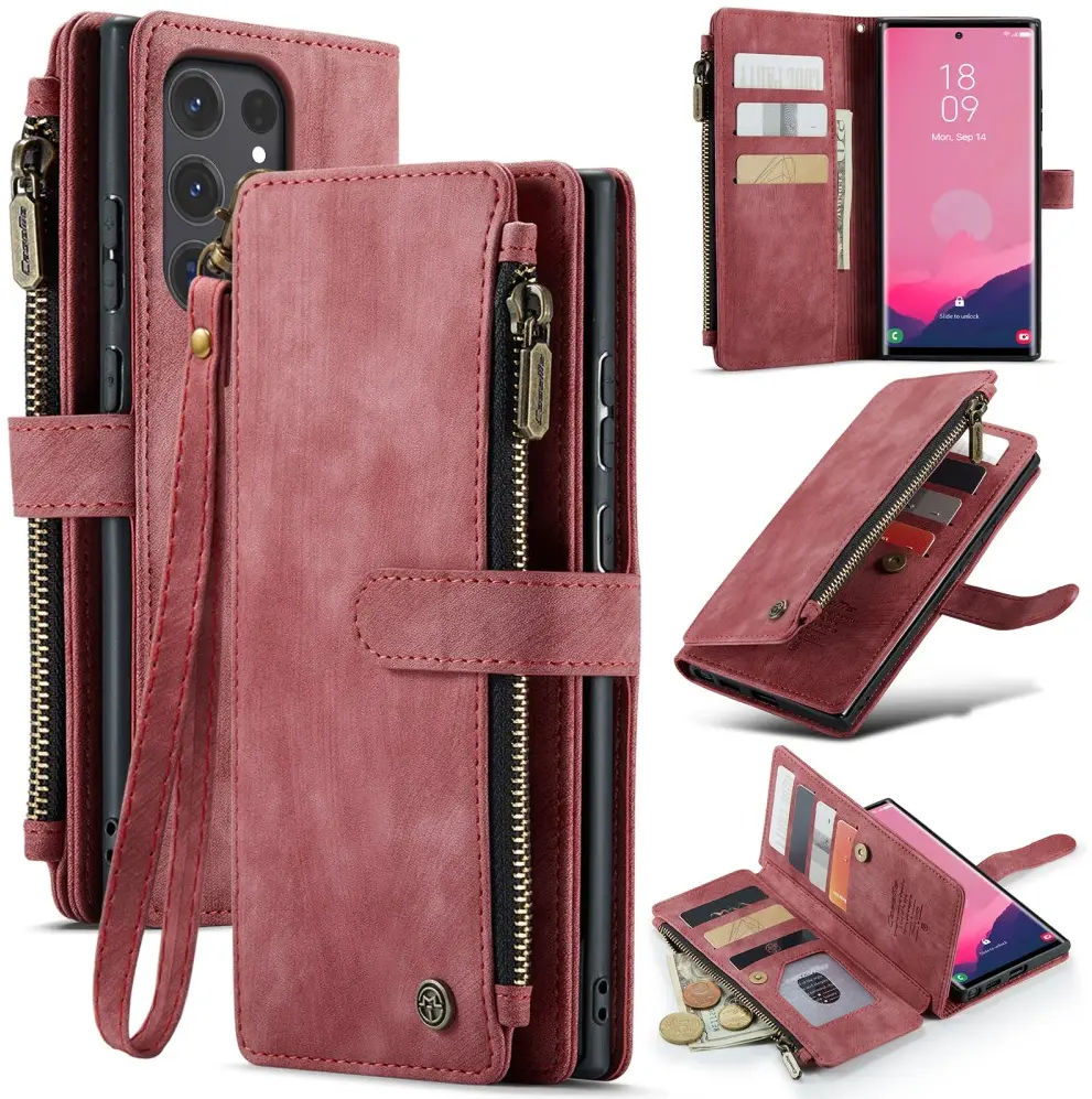 CaseMe C30 Samsung Galaxy S25 Ultra Hoesje Pasjeshouder Book Case Rood afbeelding 11
