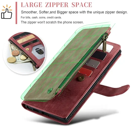 CaseMe C30 Samsung Galaxy S25 Ultra Hoesje Pasjeshouder Book Case Rood afbeelding 5