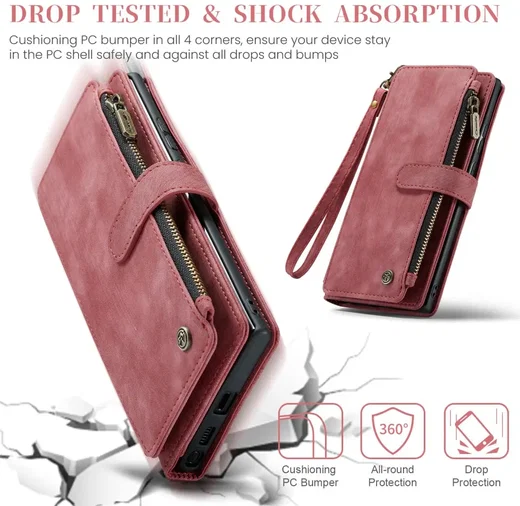 CaseMe C30 Samsung Galaxy S25 Ultra Hoesje Pasjeshouder Book Case Rood afbeelding 4
