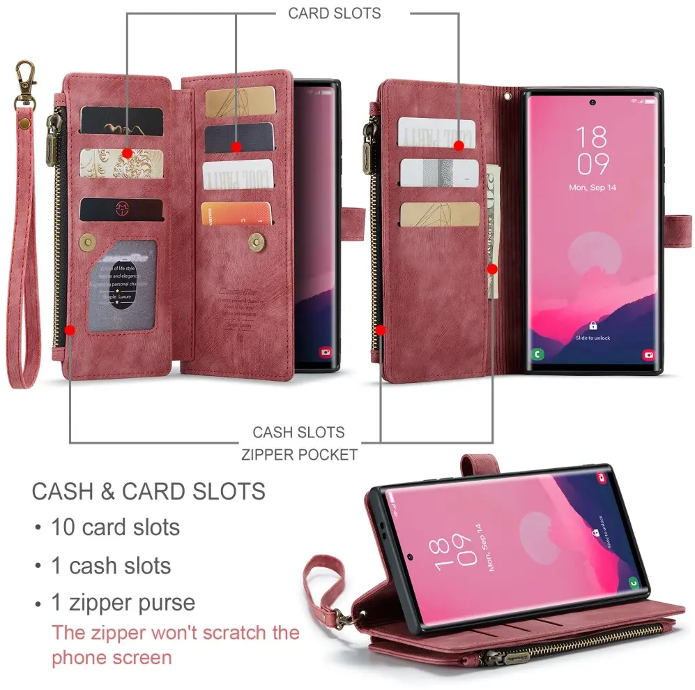 CaseMe C30 Samsung Galaxy S25 Ultra Hoesje Pasjeshouder Book Case Rood afbeelding 3