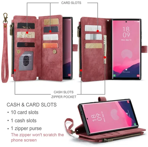 CaseMe C30 Samsung Galaxy S25 Ultra Hoesje Pasjeshouder Book Case Rood afbeelding 3
