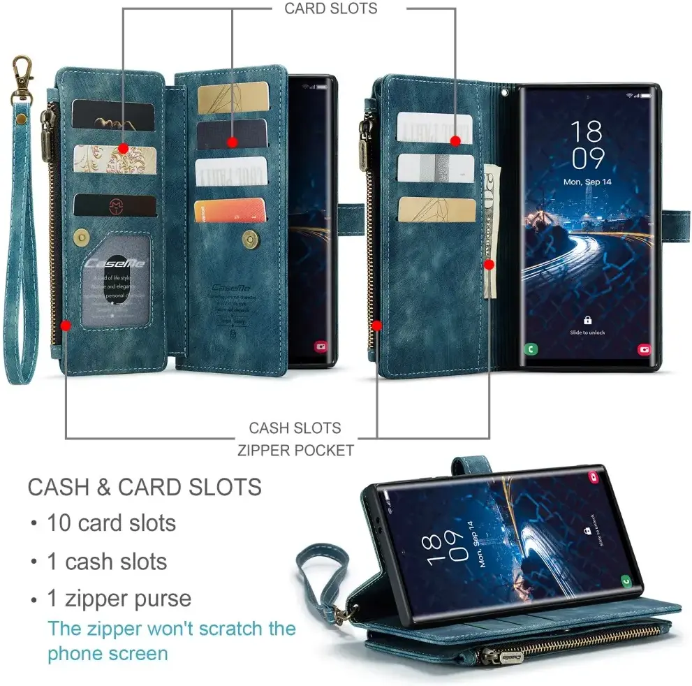 CaseMe C30 Samsung Galaxy S25 Ultra Hoesje Pasjeshouder Book Case Blauw afbeelding 3