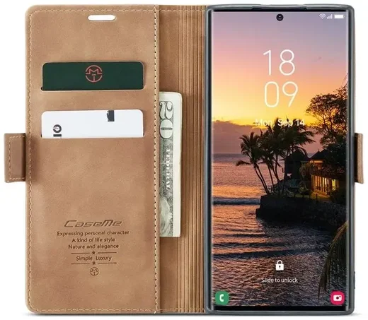 CaseMe 013 Samsung Galaxy S25 Ultra Hoesje Book Case met Standaard Bruin afbeelding 1